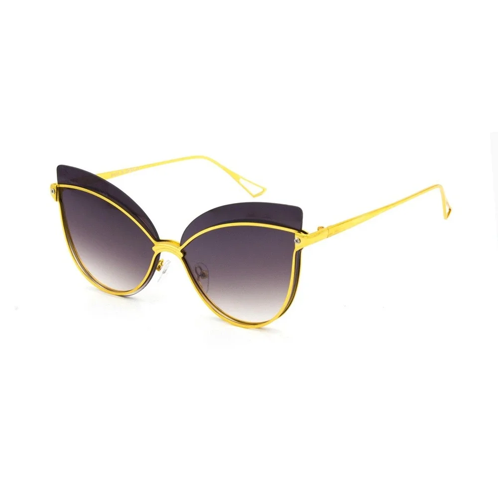 Gold Oversized Cat Eye Sunglasses Black Gradient Betty Style Wing Metal Frame